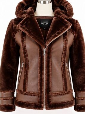 Brown Faux-Shearling Teddy Jacket with Hood
